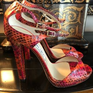 Jimmy Choo orange/red sandals snake skin, size 39
